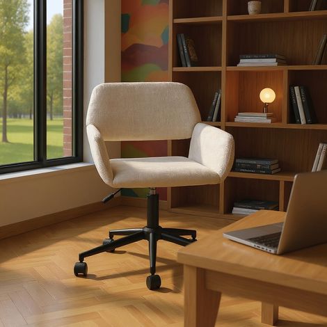 Chaise de Bureau Beige, Style Moderne, Housse en Chenille, réglable en Hauteur, pivotante, Convient pour la Maison et Le Bureau, Rembourrage Confortable, Design Robuste (1/5)