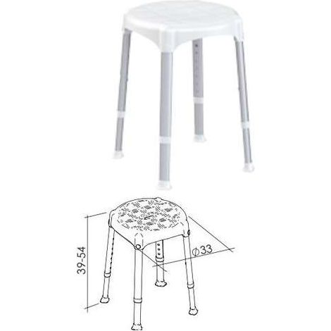 Tabouret de douche réglable, rond