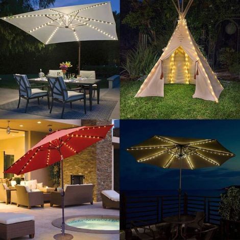 Etanche 104LED Lampes pour Parasol de patio à piles Avec Télécommande 8 Modes Lumières (Blanc chaud) (1/4)