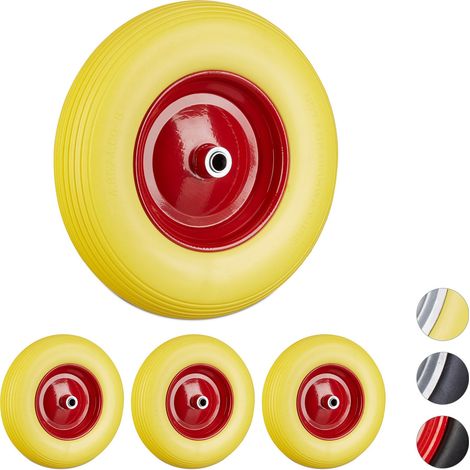 Set di 4 ruote per carriola 4.80 4.00-8 in gomma PU cerchione di acciaio, antipanne, carico max 100 kg, nero-rosso (1/5)