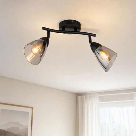 Lampada da soffitto, faretto, lampada da soggiorno, faretti orientabili, nera, a 2 luci, L25cm (1/5)