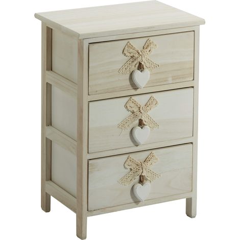 Cassettiera 3 Cassetti 40x29x58 cm in Legno con Cuore