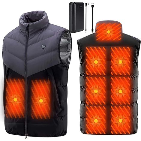 Gilet chauffant homme 2022, veste chauffante avec batterie 10000mAh, capuche amovible, 9 zones de chaleur, imperméable et lavable en machine. (1/5)