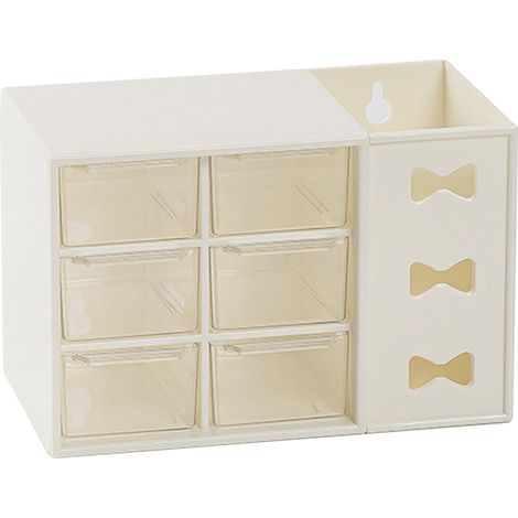 Range-bureau blanc 6 tiroirs anti-poussière, rangement stylos et organisation fournitures pour étudiants et bureau (1/5)