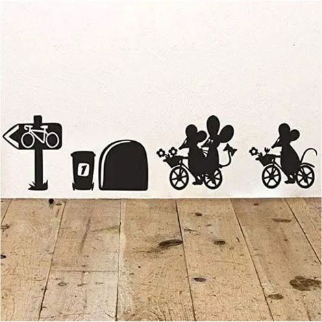 Sticker mural en vinyle pour plinthe, motif vélos et trous de souris, 28 cm x 7 cm (1/5)
