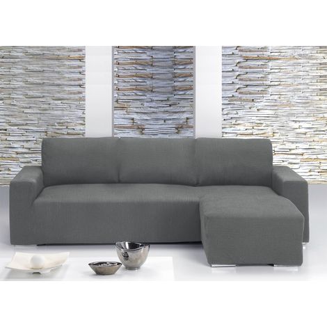 Copridivano Con Penisola Chaise Longue Tinta Unita Grigio Mod Capri, misuraSinistracoloreGrigio (1/5)