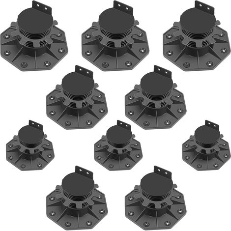 Lot de 10 paliers réglables en hauteur pour terrasses de 18 à 30 mm Pieds de terrasse, rehausseurs de terrasse, palier de support pour lames de terrasse, plaques et planches (1/5)