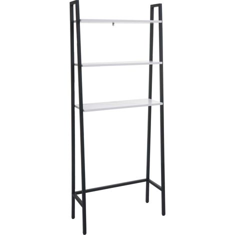 Scaffale da parete 3 ripiani portaoggetti lavatrice bagno HHG-696 155x64x25cm ferro verniciato legno bianco marmo