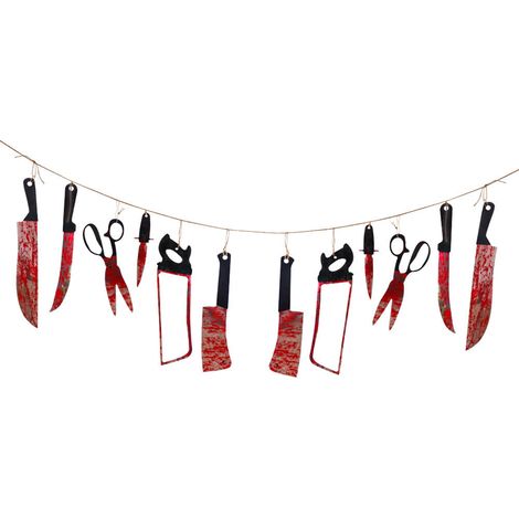 Guirlande Décorative Halloween - 12 Drapeaux en Forme d'Armes Sanglantes - Pour Intérieur et Extérieur - Lot de 1 (1/5)