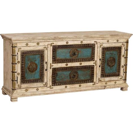 Aparador de madera artesanal blanco 165x45x76h cm