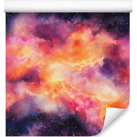 Papier peint aquarelle galaxie corail, pêche et violet 50x1000 cm (1/5)