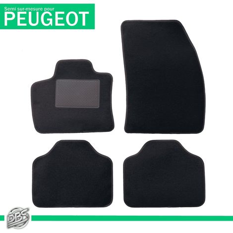 Tapis Voiture Semi Sur Mesure Peugeot - Moquette Noire - Talonnette PE Renforcée - Lot De 4 Pièces - Fixation Antidérapante (1/5)