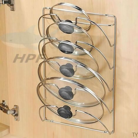 Étagère de rangement murale pour casseroles, porte-couvercles perforé, étagère multifonctionnelle à cinq niveaux, argentée