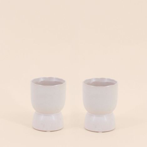 Lot de 2 photophores en céramique beige 11x8cm (1/5)
