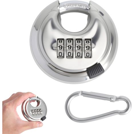 Cadenas à combinaison en acier inoxydable anse ronde de 70 mm avec mousqueton résistant aux intempéries et anti-coupure idéal pour vélo casque bagages camping voyages - (1/5)