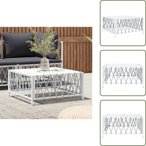 Acero con recubrimiento en polvo - vidaXL Mesa de jardín tela tejida blanco 70x70x34 cm - Mesa de patio
