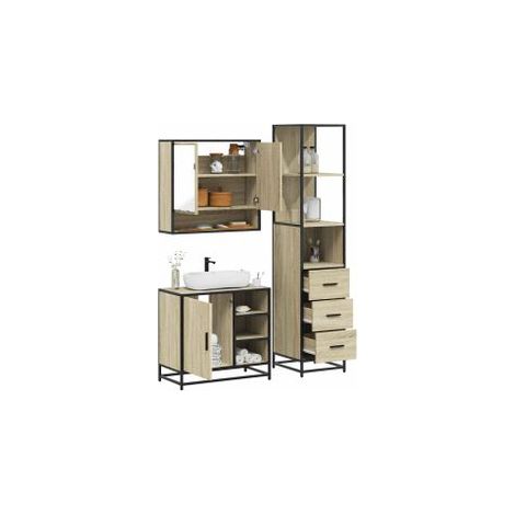 Ensemble de meubles de salle de bain 3 pcs chêne sonoma (1/4)
