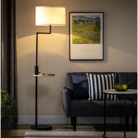 Lámpara de pie con estante y USB, Ø40 x 168 cm, acero blanco OKMYHOME (1/5)