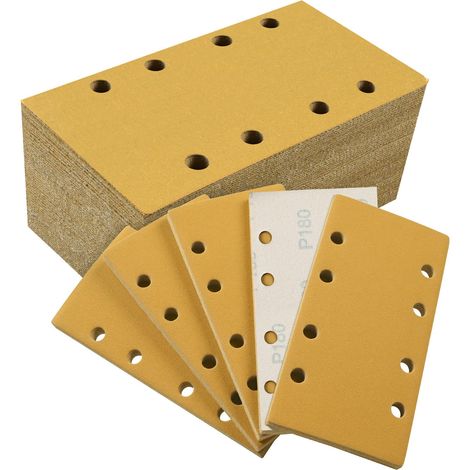 50 Feuilles Abrasives 93 x 185 mm 8 trous P180, Pour Ponceuse Orbitale Sur Bois, Métal, Peinture, Plastique (1/5)