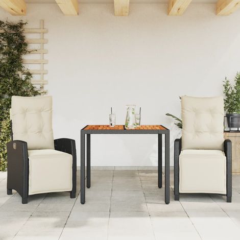 Ensemble Salon de Jardin Modulable 6 Pièces en Polyrotin Noir avec Coussins et Table Acacia Canapé d'Extérieur Confortable (1/5)