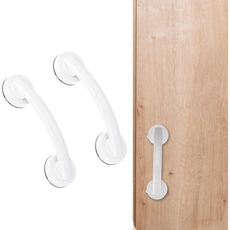 Poignée de baignoire et de douche en deux parties - poignée de porte en verre - type à ventouse - 19,4 cm (blanc)-AquaForge (1/5)