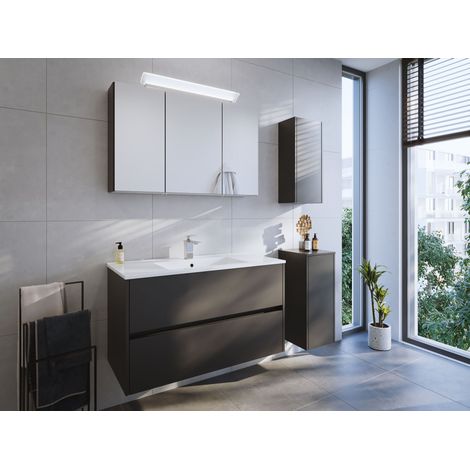 Badmöbel Set Taifun 4tlg. 100cm Spiegelschrank, 2x Badschrank Grafit (1/5)