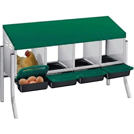 Nid de Ponte MéTallique pour Poules avec Support Mural, Nid Roulant avec Fonction de Roulage Automatique des œUfs et Bac de RéCupéRation Amovible, Plateau à œUfs pour Poulailler, 4 Compartiments, Vert (1/5)