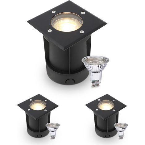LED Bodeneinbaustrahler Schwarz eckig 230V IP67 - Leuchtmittel: GU10 5W 2700K DIMMBAR - Anzahl: 3x (1/5)
