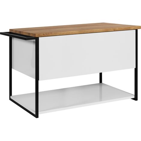 Meuble sous vasque suspendu LOV BLANC avec porte-serviettes et plan en bois 80 cm (1/5)
