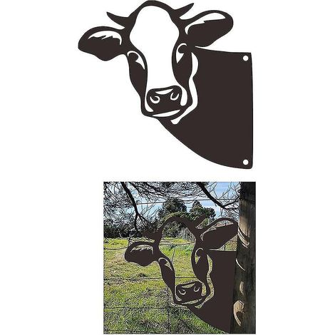 Décoration extérieure en métal sur le thème de la ferme, décoration de clôture de jardin, œuvre d'art à suspendre dans la cour, statue de vache à gauche pour l'extérieur, statue de cour (1/4)