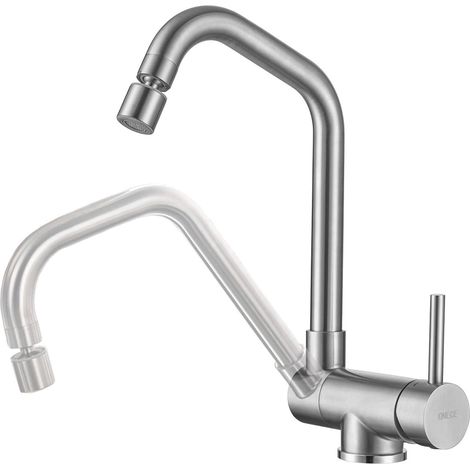 Robinet de Cuisine Rabattable, Mitigeur Évier 2 Jets Rotation 360°, Robinet devant Fenêtre, Acier Inox SS304 Brossé Anti-Empreintes (1/5)
