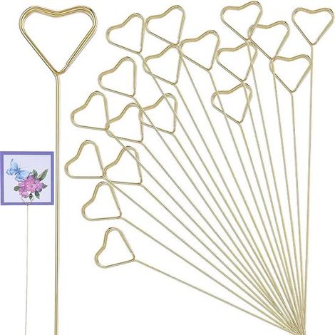 Portatarjetas de mesa, 30 piezas, 33 cm, Clip para fotos, Etiqueta de nombre, Portafotos con púas florales, ramo, boda, fiesta, pastel, Dorado (1/5)