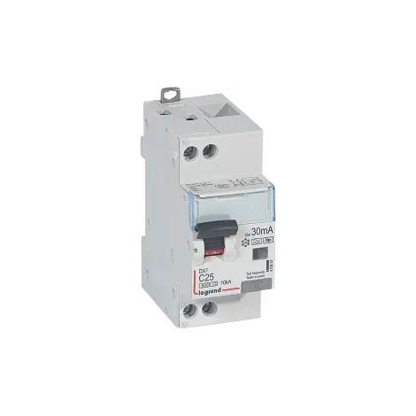 Disjoncteur différentiel monobloc DX³6000 10kA arrivée haute et départ bas à vis U+N 230V - 25A - typeF 30mA - LEGRAND