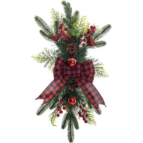 (Boîte en carton + 2 yuans) Couronne de Noël décorative pour escalier de 60 cm, décor nordique pour la maison, ornement d'escalier de Noël (blanc cassé) (1/2)