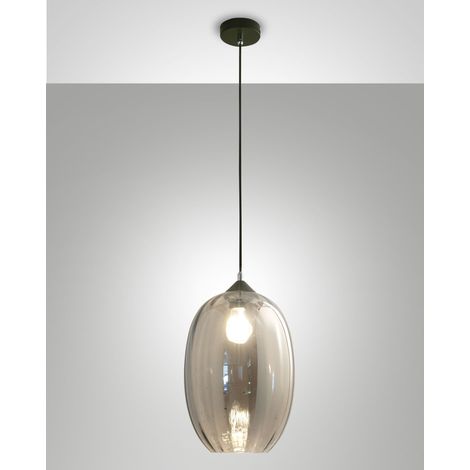 Infinity Lampada a Sospensione in Vetro Soffiato Fumé e Metallo, Attacco E27, Design Elegante e Moderno, Ideale per Illuminazione d'Interni