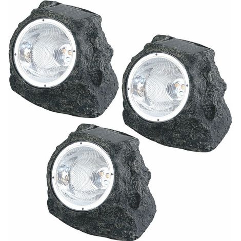 SET de 3 spots de jardin solaires LED, éclairage extérieur auto-chargeant en pierre design solaire (1/5)