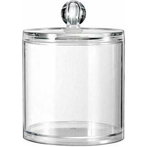 1 pot de rangement vide en acrylique transparent avec couvercle transparent, organisateur de maquillage, cotons-tiges, boîte distributrice pour la salle de bain pour collation, bijoux (1/5)