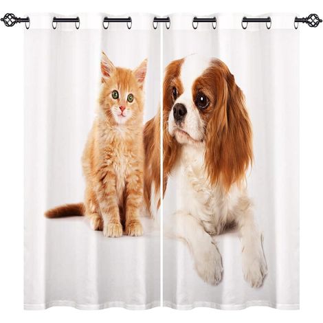 Rideau Occultant Dessin Animé Animaux Chat Chien Rideau Thermique Isolant Tenture Opaque à Oeillets Draperies Intérieurs pour Maison Chambre Salon 2 Panneaux L 77 x H 160 cm - 77L X 160H cm (2 Panneau (1/5)