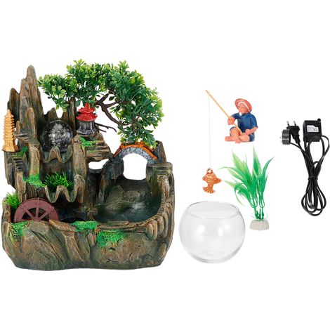 Fontaine de bureau LED en résine, rocher décoratif avec réservoir à poissons, décoration maison/bureau, prise UE 220-240V (1/5)