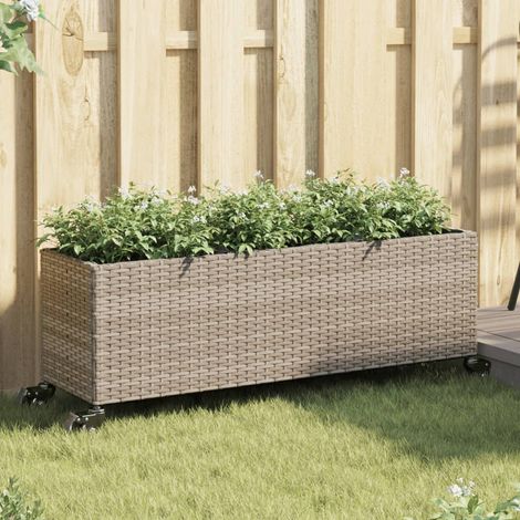 Pflanzkübel mit Rollen 3 Töpfe Grau 107x32x38 cm Poly-Rattan (1/5)