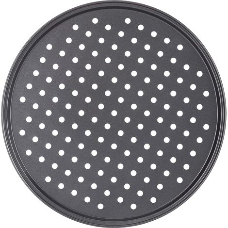 Teglia per pizza, set da 4, rotonda, forata, antiaderente, fiammata, acciaio, stampo, ∅ 32 cm, antracite (1/5)