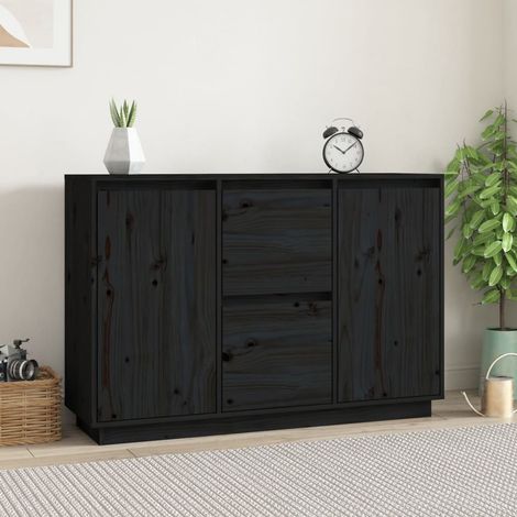 Buffet Meuble de rangement Commode Bahut Noir 111x34x75 cm Bois massif de pin 39138 (1/5)