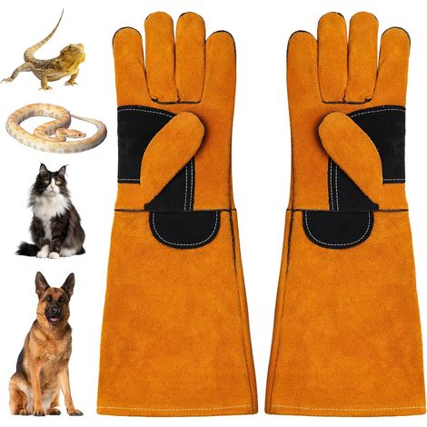 Gants Anti-Morsure: 45cm Anti-Morsure Gants En Cuir De Vache, Gant De Protection Anti-Morsure Pour Le Bain, Le Toilettage, La Manipulation Chien, Oiseau, Chat, Serpent, Lézard, Reptile (1/5)