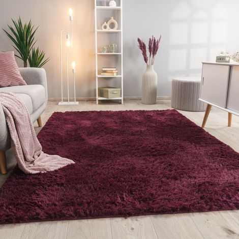 Paco Home Hochflor Teppich Wohnzimmer Fellteppich Kunstfell Shaggy Flauschig Lila 80x150 cm