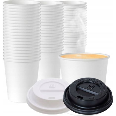 Gobelets de 250 ml (100 unités) + 100 couvercles - gobelets en papier jetables pour café écologique (1/5)