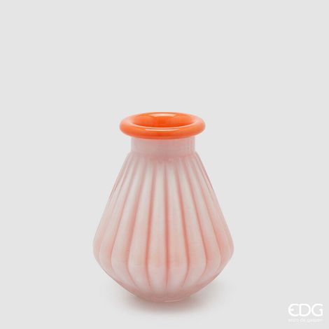 EDG Enzo De Gasperi Vaso Righe con Bordo H 20 Cm D 16 Cm Waterproof Vetro Coral