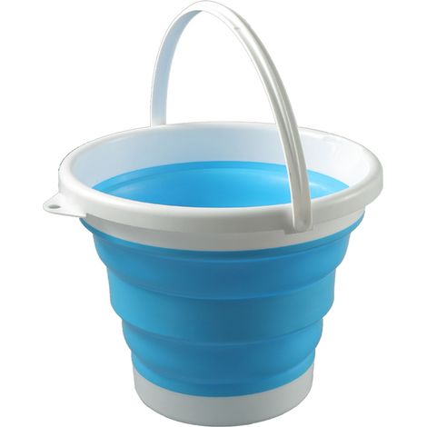 Faltbarer Wassereimer aus TPR und PP, 10 Liter, tragbar, robust, faltbar, für die Autowäsche im Freien, Gartenarbeit, blau (1/5)
