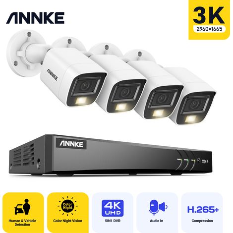 ANNKE 3K HD Security Camera IR Night Vision Built-in Mic 4K Ultra HD 8CH Security DVR Recorder 4Camera Kit (1/5)