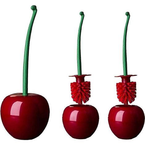 Lot de 3 brosses de toilette cerise pour salle de bain (1/5)