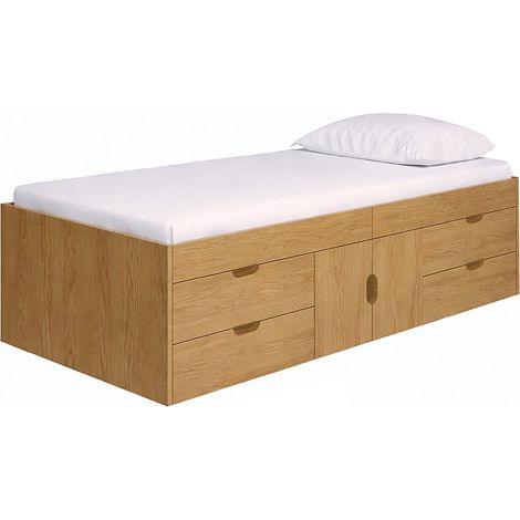 Captain's Single 3ft Cabin Bed - L196 x W96 x H51 cm - Assembly Required - Oak